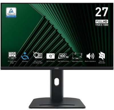Монитор 27" MSI PRO MP275PG Black (IPS, 1920x1080, D-sub+HDMI+DP, 4 ms, 178°/178°, 300 cd/m, 1300:1, 100Hz, Pivot)