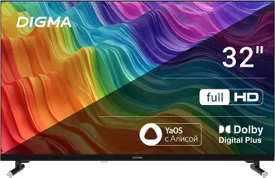 Телевизор LED Digma 32" DM-LED32SBB32 Яндекс.ТВ Frameless Metal черный/черный HD 60Hz DVB-T DVB-T2 DVB-C DVB-S DVB-S2 USB WiFi Smart TV (RUS)