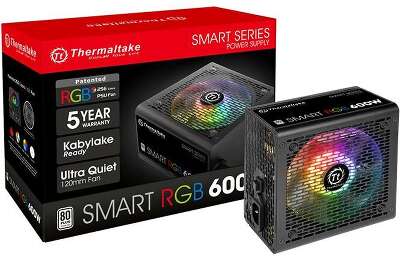 Блок питания Thermaltake ATX 600W Smart RGB 600 80+ white (20+4pin) APFC 120mm fan color LED 6xSATA RTL