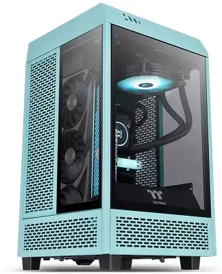 Корпус Thermaltake The Tower 100 Turquoise голубой без БП miniITX 1x120mm 3x140mm 2xUSB3.0 audio bott PSU