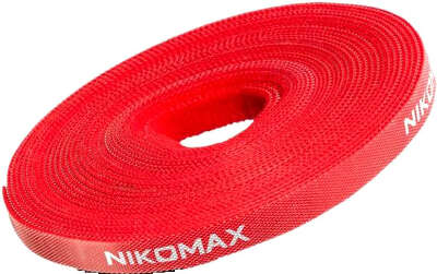 Стяжка-липучка NIKOMAX нарезаемая, в рулоне 5м, ширина 15мм, красная