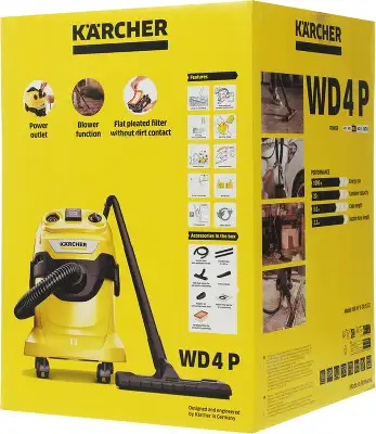 Строительный пылесос Karcher WD 4 P V-20/5/22 1000Вт (уборка: сухая/сбор воды/выдув) желтый