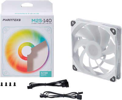 Вентилятор PHANTEKS M25 DRGB White PH-F140M25, 140 мм, 1800rpm, 36.6 дБ, 4-pin PWM + 3-pin 5V ARGB, 1шт