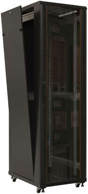 Шкаф коммутационный Hyperline (TTBR-2266-AS-RAL9004) напольный 22U 600x600мм пер.дв.стекл задн.дв.спл.стал.лист 2 бок.пан. 800кг черный 510мм 1166мм IP20 сталь