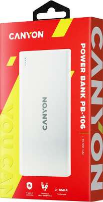 Мобильный аккумулятор Canyon PB-106 10000mAh 10.5W 2.1A 2xUSB-A белый (CNE-CPB1006W)