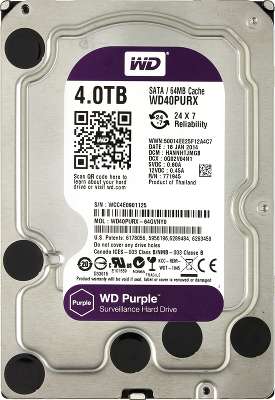 Жёсткий диск SATA-3 4TB [WD40PURX] WD PURPLE, IntelliPower, 64MB Cache