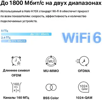 Бесшовный Mesh роутер Mercusys Halo H70X (HALO H70X(2-PACK)) AX1800 10/100/1000BASE-TX белый (упак.:2шт)