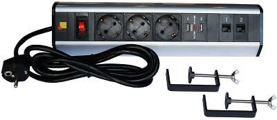 Блок распределения питания Lanmaster LAN-WA-DC/3G+2UC+2C6 гор.размещ. 3xSchuko 2xUSB 2xRJ45 базовые 16A Schuko 3м