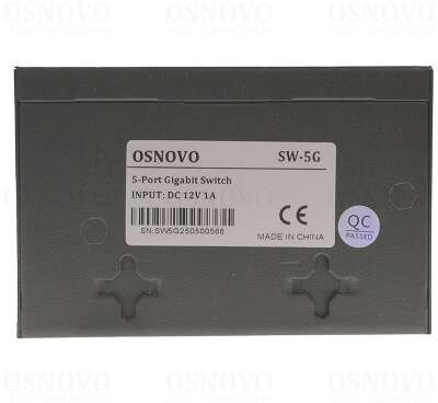Коммутатор неуправляемый/ OSNOVO Неуправляемый коммутатор Gigabit Ethernet на 5 портов. Порты: 5 x GE (10/100/1000Base-T). Auto MDI/MDIX Встроенная грозозащита 2кВ. В комплекте БП DC12V(1A). Размеры (ШхВхГ): 100 x 23 x 65мм. Рабочая температура: 0...+40 г
