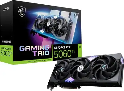 Видеокарта MSI PCI-E 5.0 RTX 5060 Ti 8G GAMING TRIO OC NVIDIA GeForce RTX 5060TI 8Gb 128bit GDDR7 2647/28000 HDMIx1 DPx3 HDCP Ret
