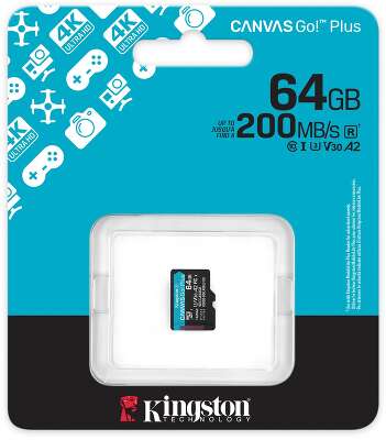 Карта памяти Kingston 64GB microSDXC Canvas Go Plus Gen4 200MB/s A2 U3 V30 Card W/O ADP/ Kingston 64GB microSDXC Canvas Go Plus Gen4 200MB/s A2 U3 V30 Card W/O ADP