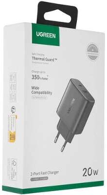 Зарядное устройство UGREEN X227 (45302) 20W USB-A+USB-C PD Charger EU. Цвет: черный