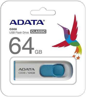 USB накопитель ADATA C008 AC008-64G-RWE USB 2.0, 64GB White/Blue, RTL (791462)
