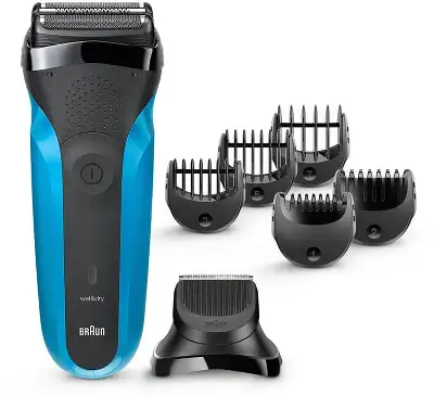Бритва сетчатая Braun Series 3 310 реж.эл.:2 питан.:аккум. черный/голубой