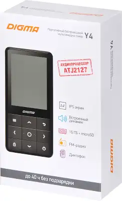 Плеер Hi-Fi Flash Digma Y4 BT 16Gb черный/2.4"/FM/microSDHC
