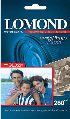 Фотобумага Lomond, 10x15, 260 г,м2, полуглянцевая, 20л (1103302)