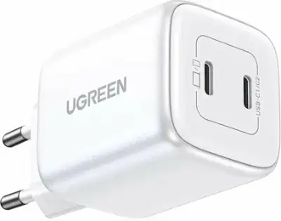 Зарядное устройство UGREEN CD294 (15327) Nexode 45W USB-C+USB-C PD GaN Fast Charger EU. Цвет: белый