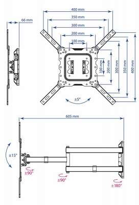 Кронштейн для телевизора Kromax DIX-18 черный 22"-65" макс.40кг настенный поворот и наклон