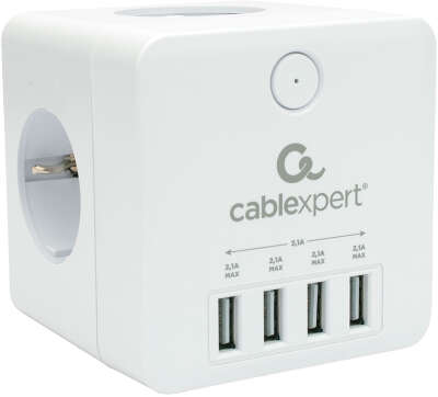 Сетевой фильтр Cablexpert Cube CUBE-4-U4-W, 4 р, 16А, 4хUSB, ур.защиты 2+, белый, коробка