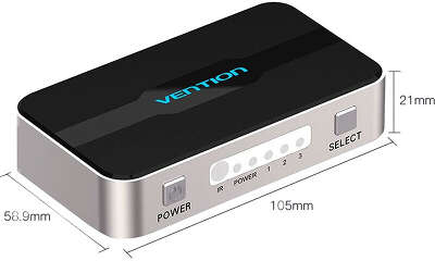 Переключатель Vention HDMI v1.4 19F x 3/HDMI 19F/ DC Jack 3.5mm (m) F (AFFH0)