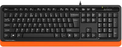 Клавиатура A4Tech FKS10 черный/оранжевый USB (подставка для запястий) (FKS10 ORANGE) кабель 1.5м