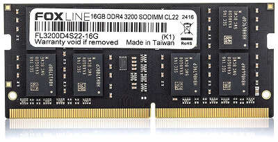 Память FOXLINE DDR4 SO-DIMM 16Gb (PC25600, 3200MHz, CL22, 1.2V) (FL3200D4S22-16G)