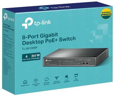 TP-Link TL-SG1008P Настольный коммутатор с 8 гигабитными портами (4 порта PoE+)