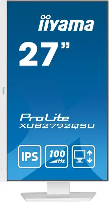 Монитор Iiyama 27" ProLite XUB2792QSU-W6 белый IPS LED 0.4ms 16:9 HDMI M/M матовая HAS Piv 250cd 178гр/178гр 2560x1440 100Hz DP WQ USB 6.1кг