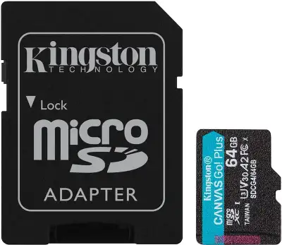 Карта памяти 64 Гб Micro SDXC Kingston Canvas Go Plus G4, Class 10 UHS-I U3 V30 [SDCG4/64GB], с адаптером
