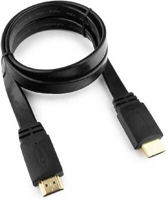Кабель HDMI Cablexpert CC-HDMI4F-1M, 19M/19M, v2.0, медь, позол.контакты, экран, плоский кабель, 1м, черный, пакет