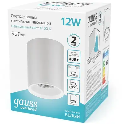 Светильник Gauss Overhead потолоч. 12Вт 4100K цв.св.:белый нейтральный белый (HD011)