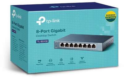 Коммутатор TP-LINK TL-SG108 8-портовый настольный гигабитный коммутатор, 8 портов RJ45 10/100/1000 Мбит/с, металлический корпус {36} (021153)