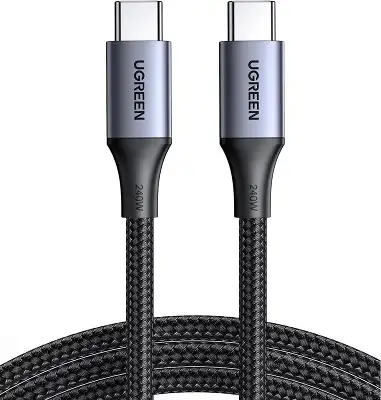 Кабель UGREEN US535 (15311) USB-C to USB-C 240WPD Fast Charging Cable в оплетке. Длина: 1м. Цвет: серый космос