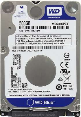 Жесткий диск 2.5" WD SATA-III 500GB [WD5000LPCX] Blue, 5400rpm, 16MB Cache