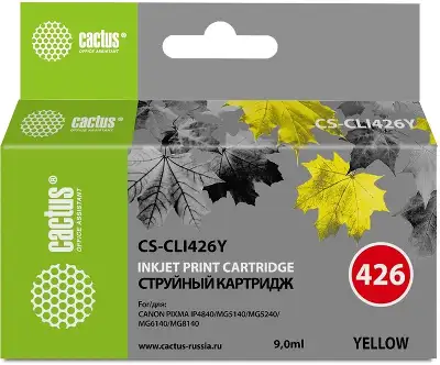 Картридж струйный Cactus CS-CLI426Y CLI-426Y желтый (9мл) для Canon Pixma MG5140/5240/6140/8140/MX884 с чипом