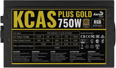 Блок питания Aerocool ATX 750W KCAS PLUS GOLD 750W RGB 80+ gold (20+4pin) APFC 120mm fan color LED 8xSATA RTL