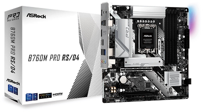 Материнская плата ASROCK B760M PRO RS, LGA1700, B760, 4*DDR5, 4*SATA, 3*M.2, 3*USB 3.2, 2*USB 2.0, Type-C, 2*PCIx16, 1xM.2 (Key E), HDMI+DP, mATX