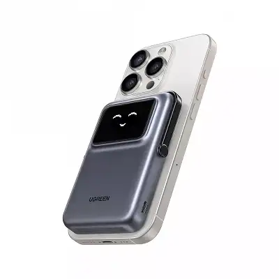 Внешний аккумулятор UGREEN PB572 (45327) UNO 10000mAh Mini Magnetic Wireless Robot 20W с держателем, серый