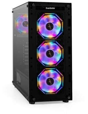 Exegate EX294967RUS Корпус Miditower ExeGate i3 BASE (ATX, без БП, с окном, 1*USB+1*USB3.0, аудио, 4 вент. 12см с RGB подсветкой)