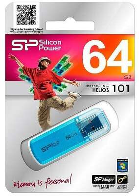 Модуль памяти USB2.0 Silicon Power Helios 101, 64 Гб, голубой [SP064GBUF2101V1B]