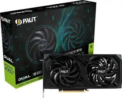 Видеокарта Palit PCI-E 4.0 PA-RTX4060TI DUAL NVIDIA GeForce RTX 4060TI 8Gb 128bit GDDR6 2310/18000 HDMIx1 DPx3 HDCP Ret