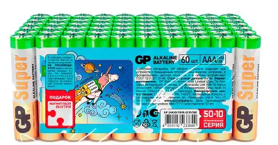 Батарея GP Super Alkaline 24A50/10SMF-2CRVS60 AAA (промо:50+10) (60шт) спайка