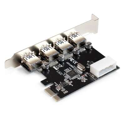 Exegate EX298943RUS Контроллер ExeGate EXE-314 v2.0 (PCI-E x1 v2.0, 4*USB3.0 ext., разъем доп.питания Molex, VIA Labs Chipset VL805)