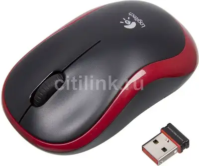 Мышь Logitech M185 черный/красный оптическая 1000dpi беспров. USB для ноутбука 2but (910-002633)