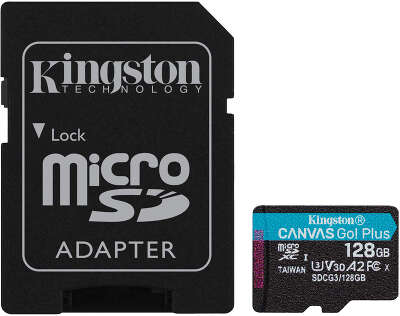 Карта памяти 128 Гб Micro SDXC Kingston Class 10 UHS-I U3 V30 Canvas Go! Plus [SDCG3/128GB] с адаптером
