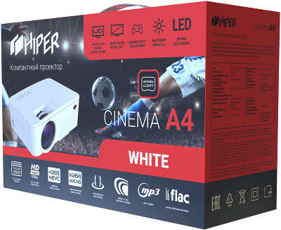 Проектор Hiper Cinema A4, LED LCD, 1920x1080, 2500лм
