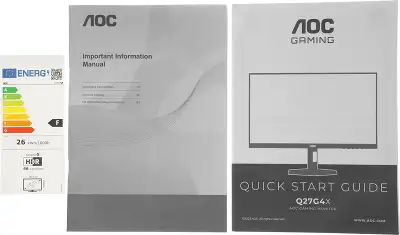 Монитор AOC 27" Q27G4X черный IPS LED 0.5ms 16:9 HDMI матовая HAS Piv 450cd 178гр/178гр 2560x1440 180Hz G-Sync FreeSync Premium DP 2K 5.29кг