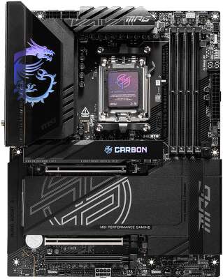 Материнская плата MSI MPG X870E CARBON WIFI X870E, AM5, 4*DDR5, 3*PCIEx16, 4*M.2, 4*TypeC, 9*USB3.2Gen2, 4*USB3.2Gen1, 4*USB2.0, 4*SATA3.0, 5G, 2.5G, 2*Type-C(DP), HDMI, ATX, RTL