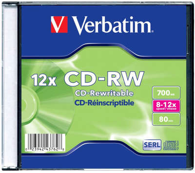 CD-RW диск Verbatim 8-12x 700 Мб Slim Box (1 шт.)