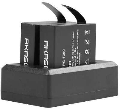 Аккумуляторные батареи для экшн-камеры AKASO Brave 7 LE, 2x1350 мАч с двойным зарядным устройством USB